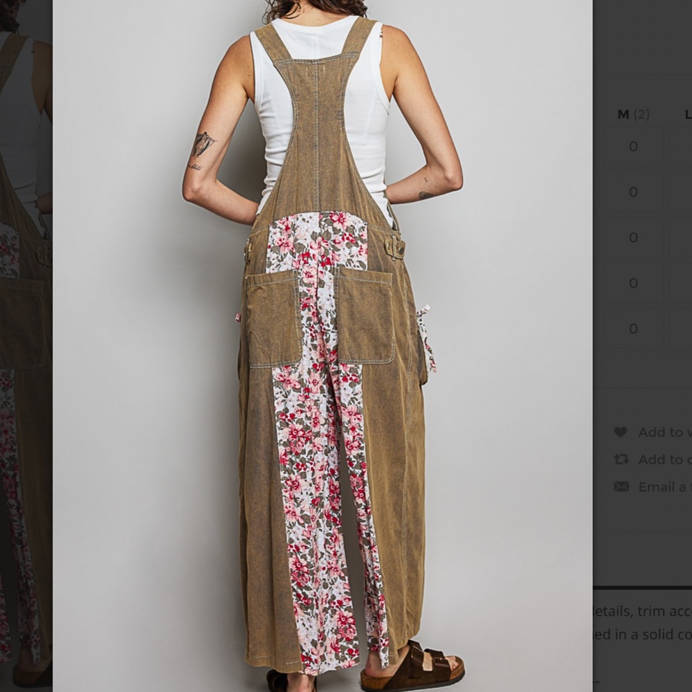 POL Brown Floral-Panel Overalls - Picture 6 of 8